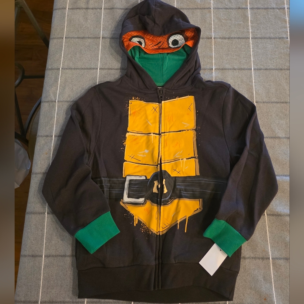 Kids Ninja Turtle Costume Hoodie - Black and Green Boys Size Medium, Halloween